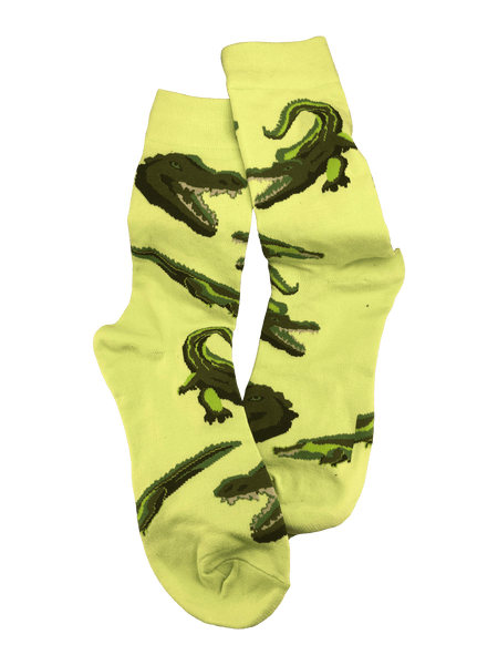 lime green socks with gator print