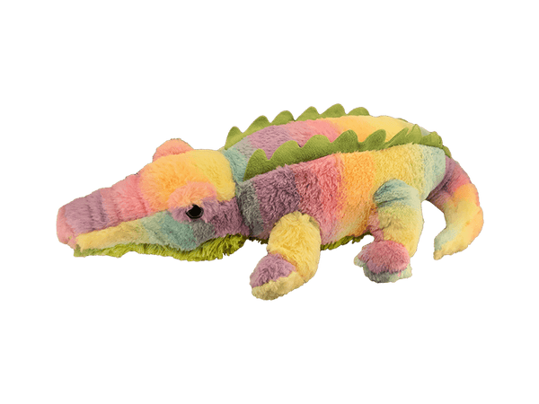rainbow tie-dye plush alligator