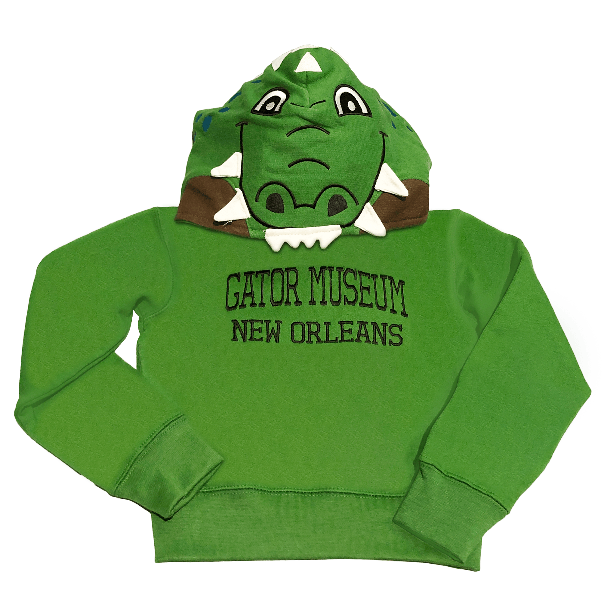 Gator Museum New Orleans Alligator Hoodie with cool face on the hood (Youth - 5 sizes 2T, 4T, 6-8. 10-12)