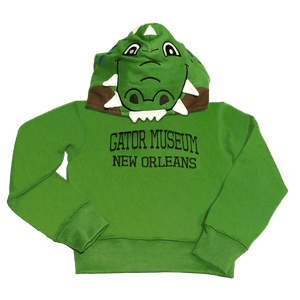 Gator Museum New Orleans Alligator Hoodie with cool face on the hood (Youth - 5 sizes 2T, 4T, 6-8. 10-12)