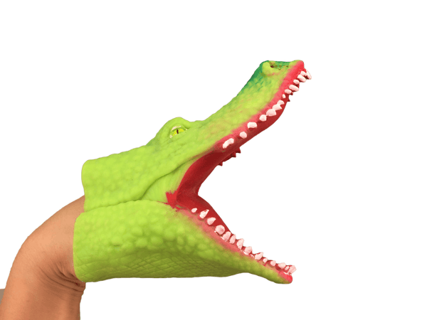 mouth open green gator puppet