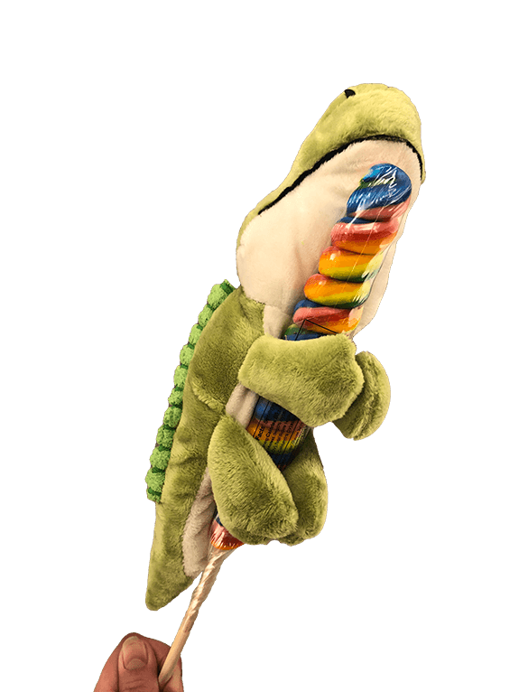 rainbow lollipop with plush gator