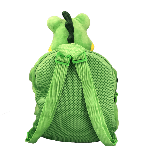 Green gator backpack with gold sequins
