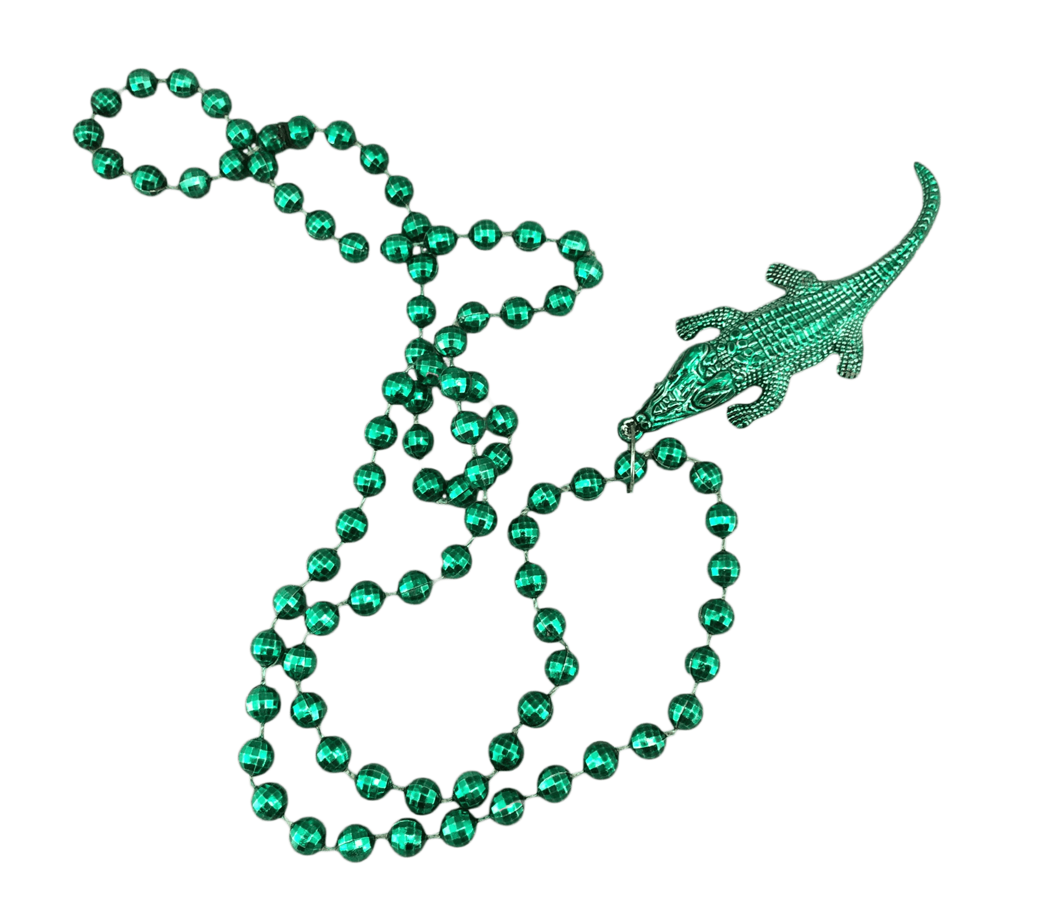Green mardi gras beads alligator