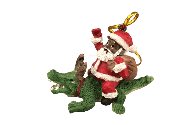 Santa Riding Alligator Ornament