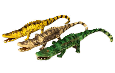 plastic alligator toy green beige yellow